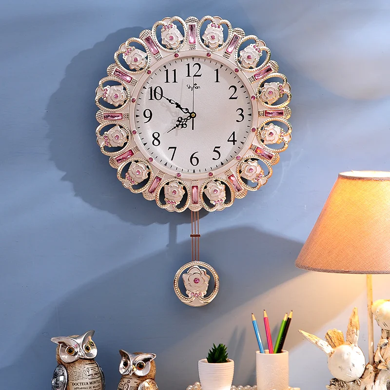 

Pastoral Modern Wall Clock European Living Room Decoration Home Mute Clock Fashion Creative Clock Wall Decorations Ornaments