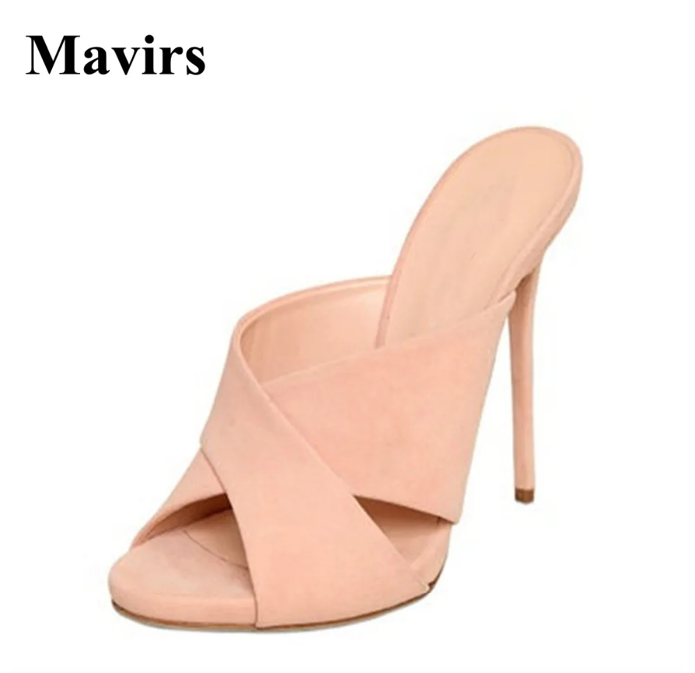 

MAVIRS Brand Platform High Heels Mules 2018 Spring Peep Toe Velvet Stiletto Black Nude Purple Women Pumps Shoes EU Size 34-46