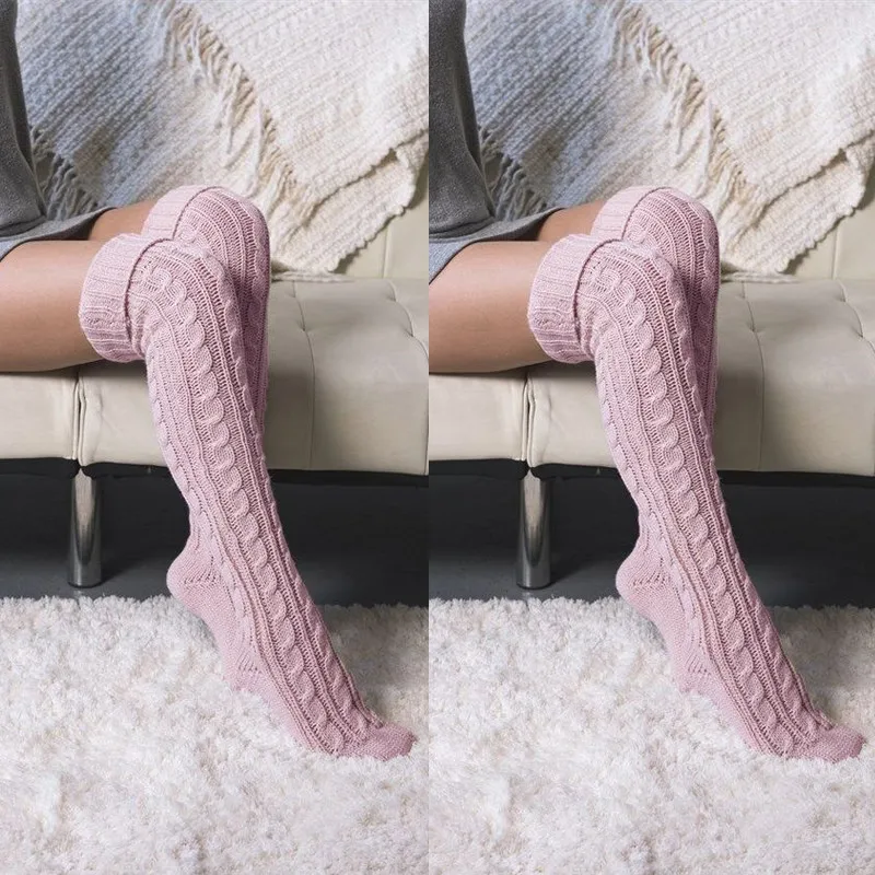 Женские Длинные плетеные вязаные теплые мягкие чулки выше колена для девочек