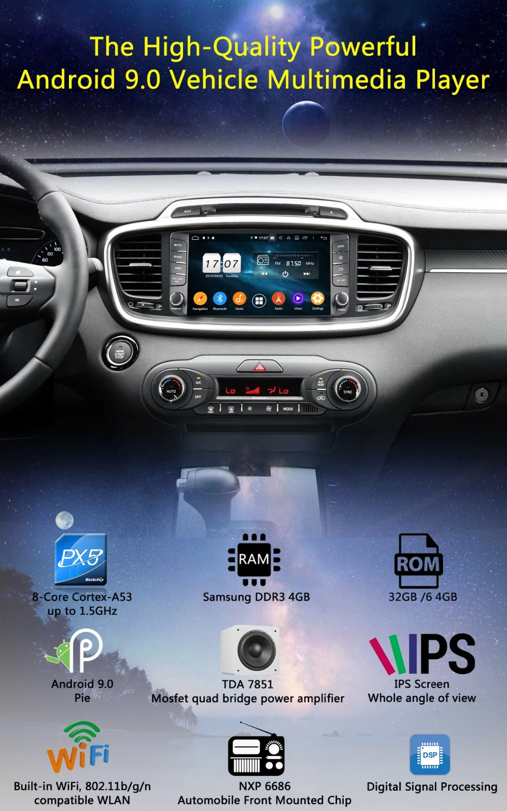 " ips 1920*1080 8 Core 4G ram+ 64G rom Android 9,0 автомобильный dvd-плеер для Kia Sorento DSP радио gps Parrot BT Adas