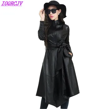 

Leather jacket for women 2018 autumn winter Irregular leather clothing Sheep skin long coat Plus size Windbreaker IOQRCJV H334