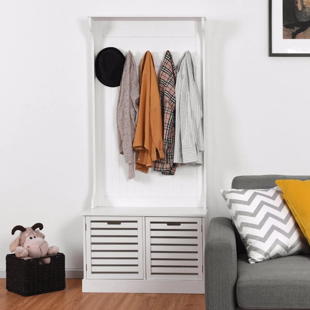 Giantex Hall Tree Storage Bench Entry Stand Hat Coat Rack Entryway