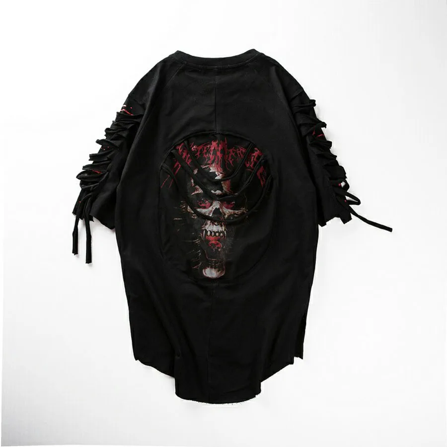 Ripped t Shirts Men Punk Rock Rave t Shirt Psychedelic Hiphop Street Camisa Swag Rasgados Vintage Rap Mens Clothing Baggy DX533