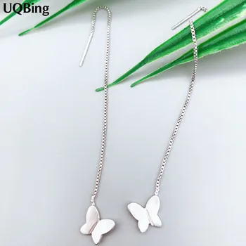 

2018 New Design 925 Sterling Silver Butterfly Drop Earrings Long Ear Line For Women Free Shipping Brincos