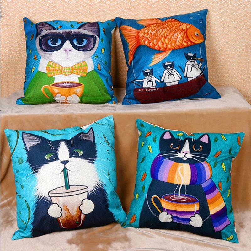 Best Selling Cartoon Cute Cat Pillow Cover Skull Cushion Set Home