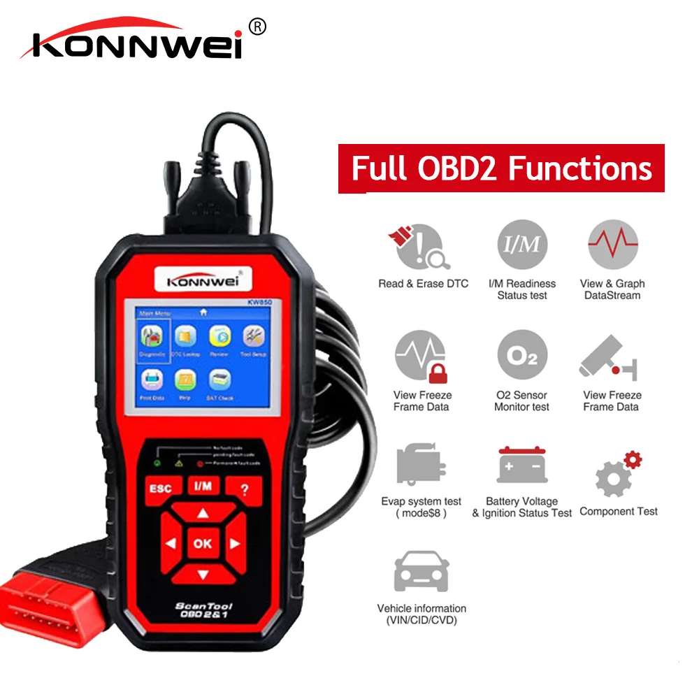 

KONNWEI KW850 Automotive Scanner Multi-languages Full OBD2 OBD 2 Function Auto Diagnostic Tool pk AD510 NT650 CR3008