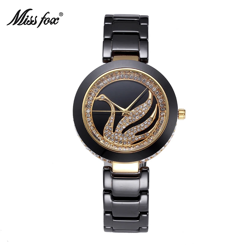 Miss Fox Fashion Ceramic Watch Women Rhinestone Dress Female Rose Gold Diamond Japan Xfcs Carnaval Metal Bracelets | Наручные часы
