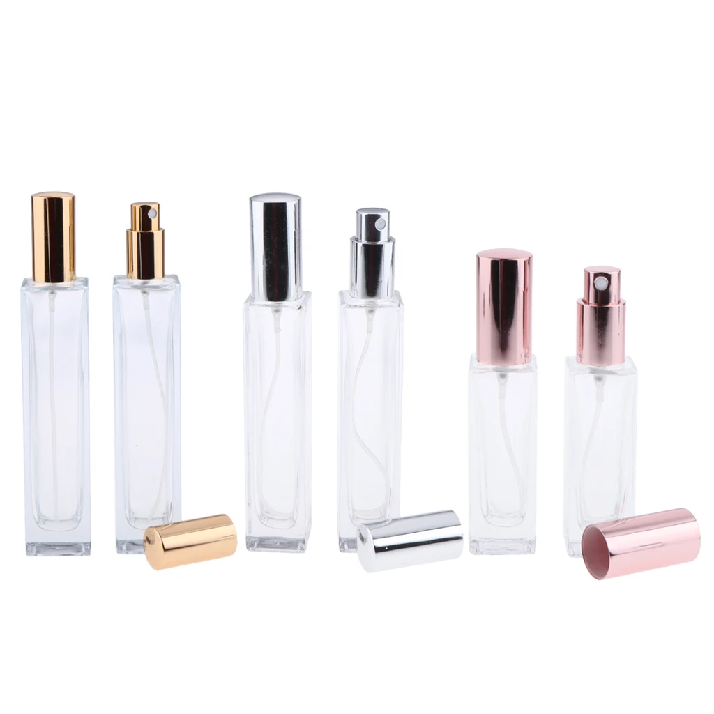 Perfeclan 6Pcs 3 Sizes Clear Glass Refillable Perfume Spray Bottles Empty Fragrance Aftershave Containers w/ Caps for Travel
