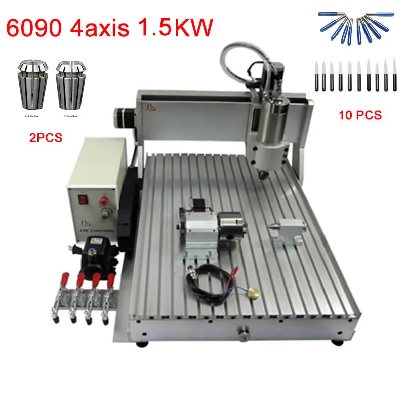 6090 4axis cnc engraving machine 1.5KW for metal gold and hard objects USB interface with collects cutters | Инструменты