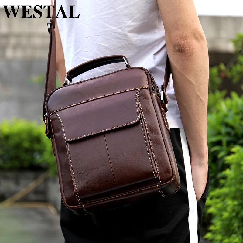 

WESTAL Messenger Bag Men Shoulder bag Genuine Leather Small male Crossbody bags for Messenger men Leather belt bags Handbags 369