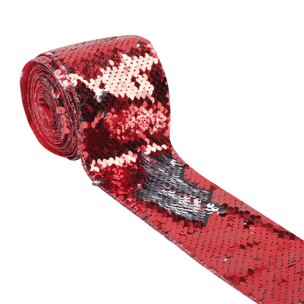 red x silver 2 года/лот двухцветная Двусторонняя Блестящая лента 75 мм Blingbling ручная работа лента DIY Пояс головной убор материалы Свадебные украшения - Цвет: red x silver
