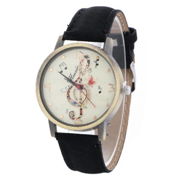 

Ladies Music Symbol Pattern Leather Strap Wrist Watches