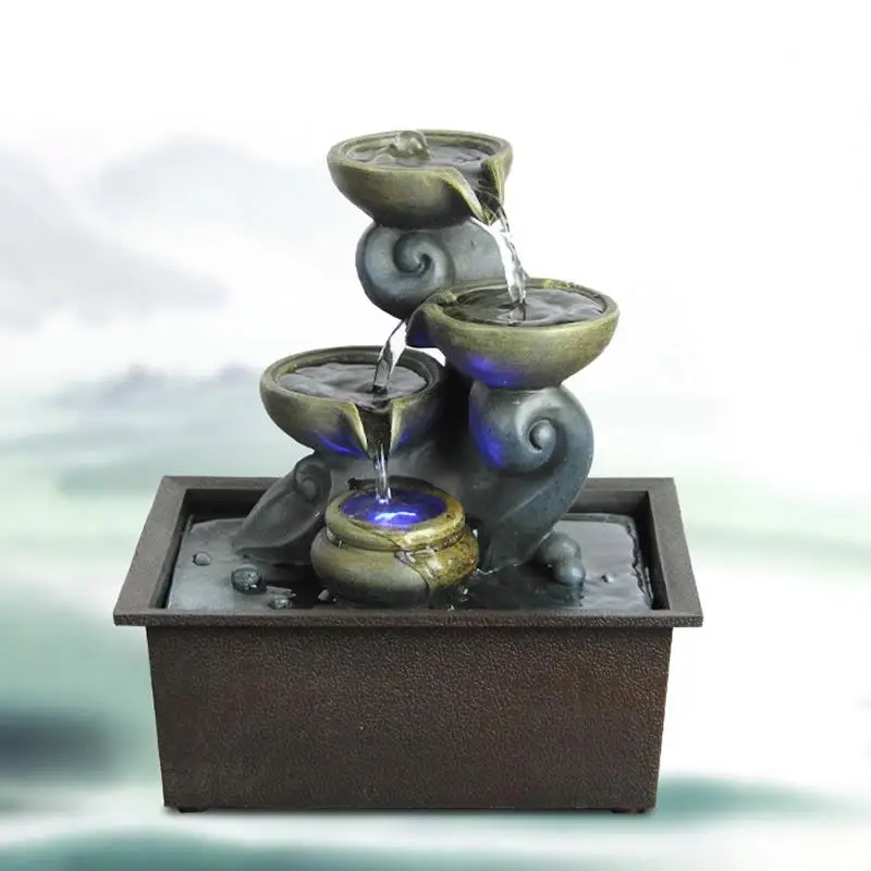 

Resin Creative Indoor Water Fountains Led Light Crafts Features Zhaocai Water Fountain For Home Room Office Desktop Decorations