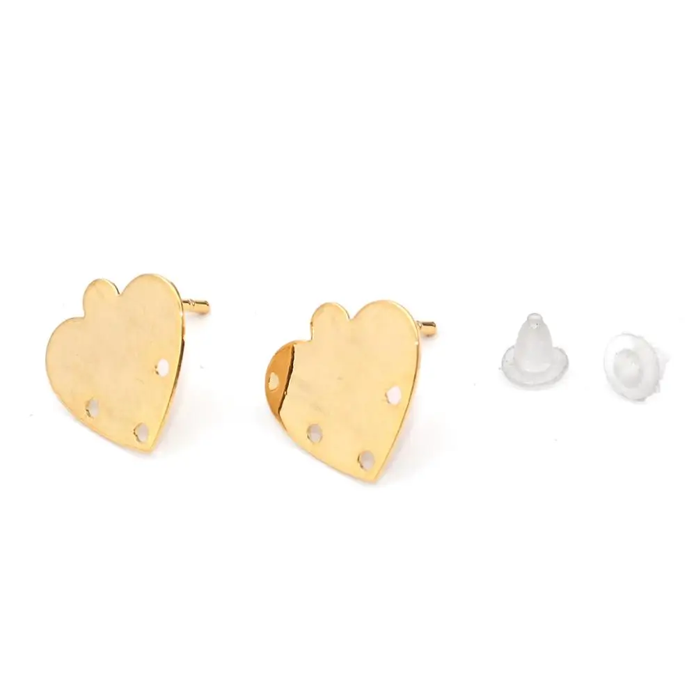 

Doreen Box Copper Ear Post Stud Earrings Findings Heart Gold Color DIY W/ Loop 12mm x 12mm, Post/ Wire Size: (20 gauge), 6 PCs