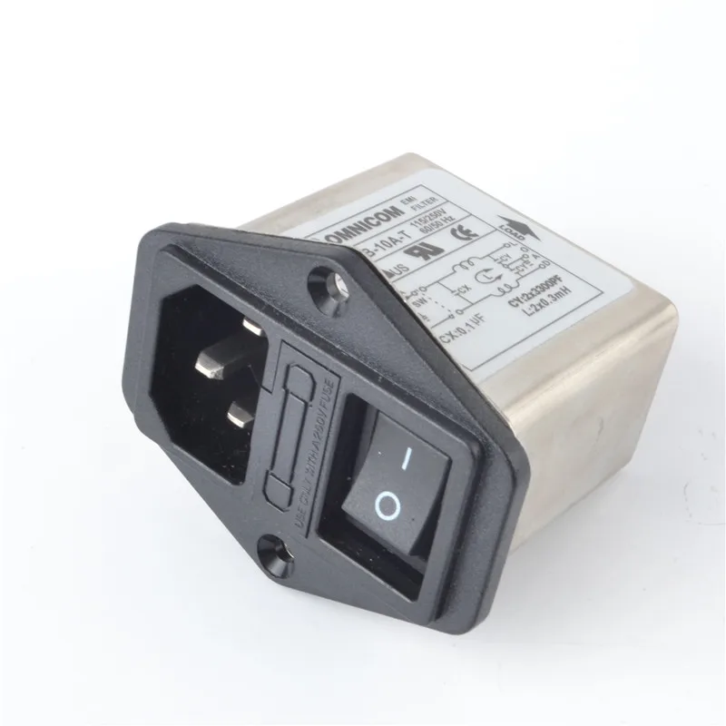 

10A power EMI filter CANNY WELL EMI with rocker switch & socket Connector CW2B-10A-T