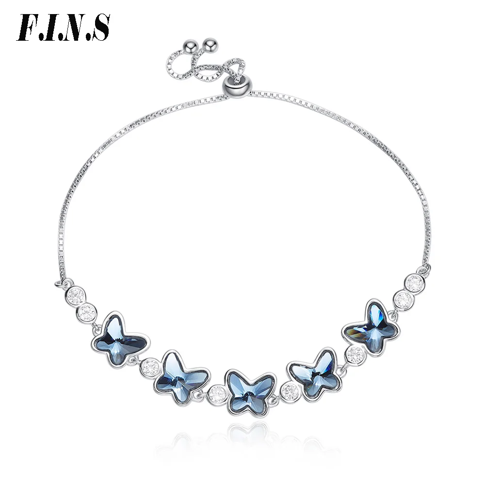 

F.I.N.S Elegant Blue Crystals Butterfly Series Austrian Rhinestone Bracelets for Women 925 Silver Jewelry Luxury Party Jewelry