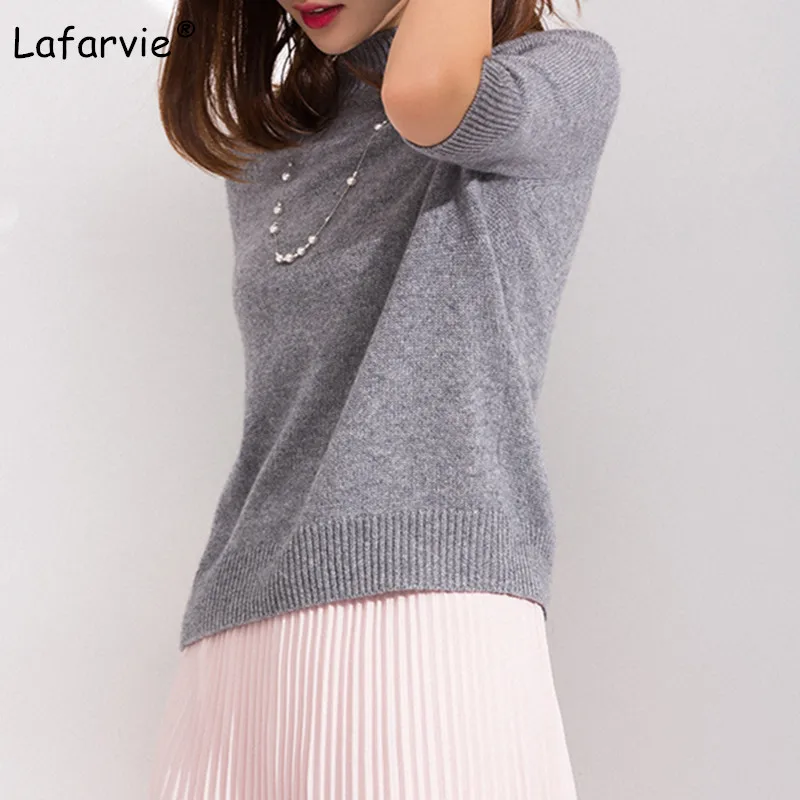 Lafarvie New Slim Knitted Sweater Women Pullover Half-sleeved Turtleneck Solid Color Cashmere Sweater Knitting Bottoming Shirt