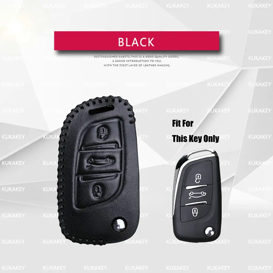 Genuine Leather Key Bag Case Cover Holder For Peugeot (1)
