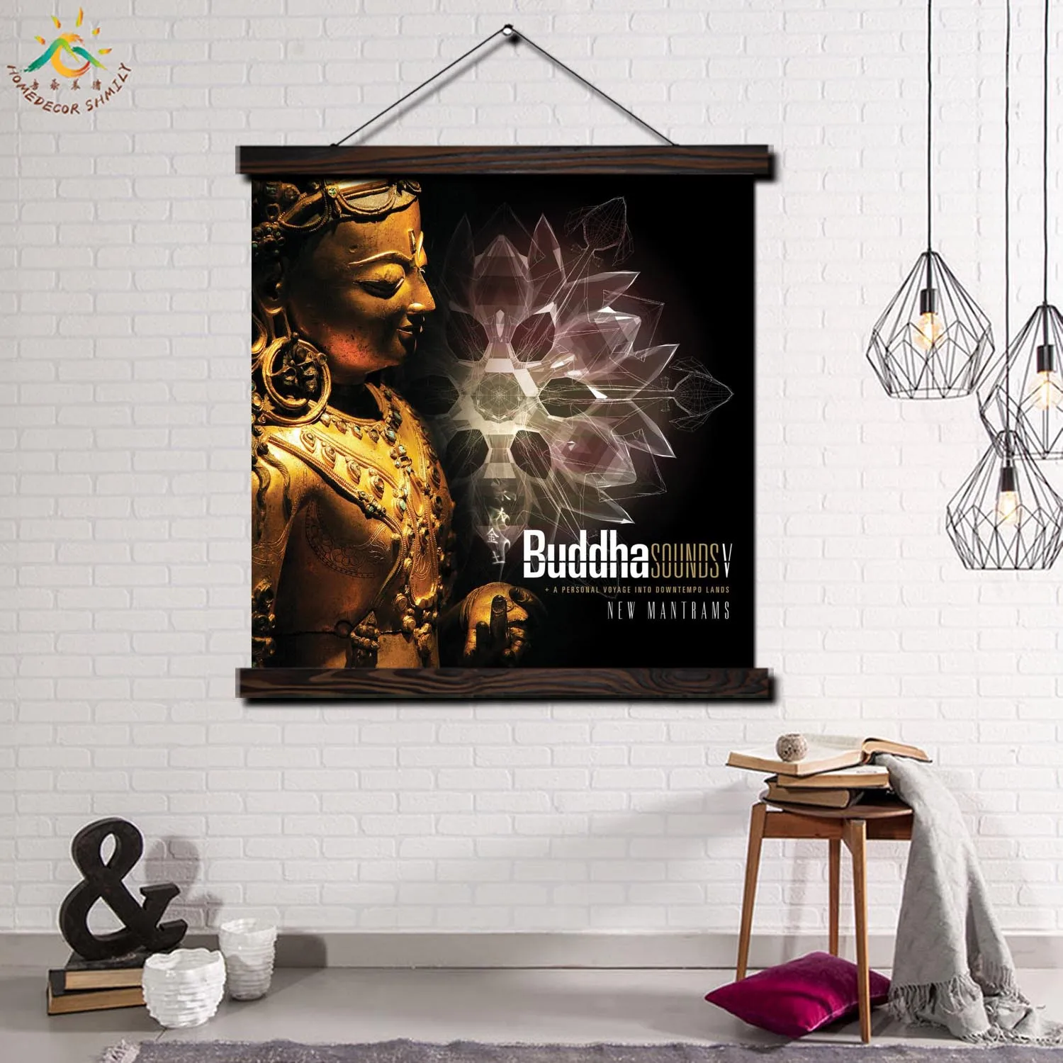 

Tradition Buddha Single Modern Wall Art Print Picture And Poster Solid Wood Hanging Scroll Canvas Painting Home Decor