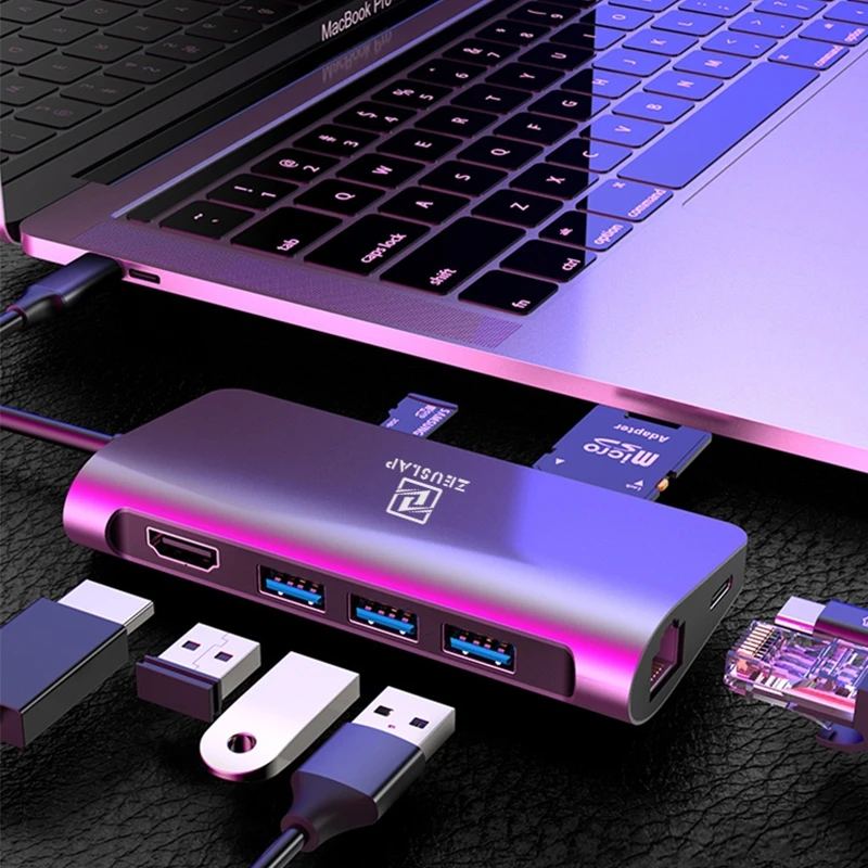 ZEUSLAP USB3.0 концентратор USB C к HDMI RJ45 Thunderbolt 3 адаптер для MacBook samsung S8 S9 huawei mate 10/Pro USB3.0 type C концентратор