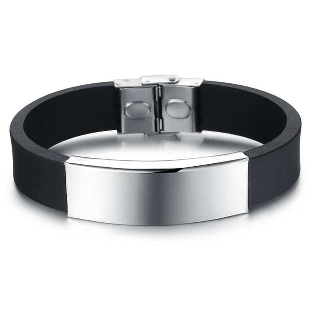 Lasperal Stainless Steel Adjule Men Bracelet Black Silicon Lasperal Stainless Steel Adjule Men Bracelet Black Silicon Allergy Bracelets Bangles Fashion Jewelry Silver Tone