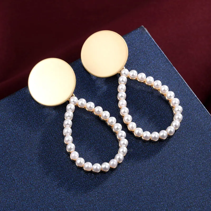 

Luxury Gold Color Water Drop Earrings for Women Full Glass Beads Simulated Pearl Dangle Earrings Summer Bridal Jewelry Brincos