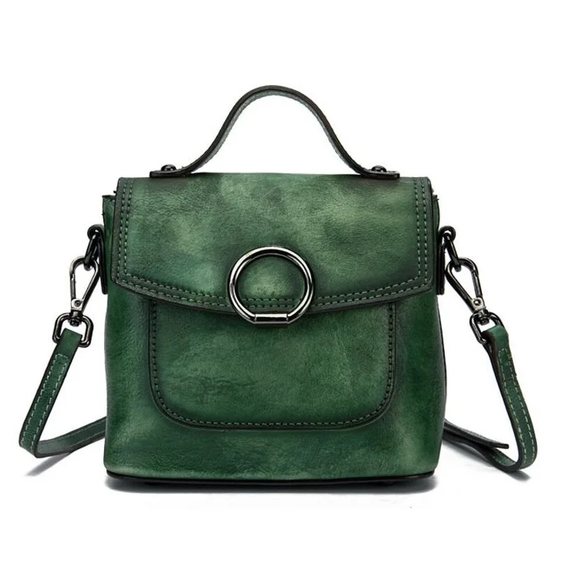 

Hand Painting Genuine Leather Ladies Mini Three-way Handbag Cowhide Vintage Women's Small Sling Bag Retro Cross Shoulder Bag