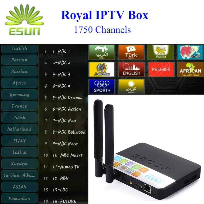 

1 Year Royal IPTV CSA93 with 1930+channels 3/32G Arabic Europe Russian Kurdish IPTV  Android 6.0 BOX 2.4G&5G HDMI 2.0 up to 4K2K