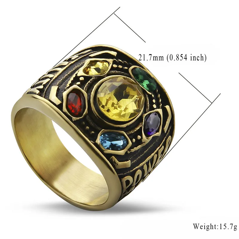 Men's Marvel Avengers thanos Ring Silver Infinite Power Gauntlet Crystal Ring for Men Stainless Steel Power Superhero Rings Man