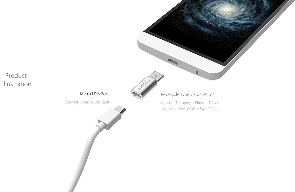 AIFFECT Micro USB в type C конвертер Кабель type-c адаптер USB-C зарядки для Xiaomi OnePlus Nexus 5X LG