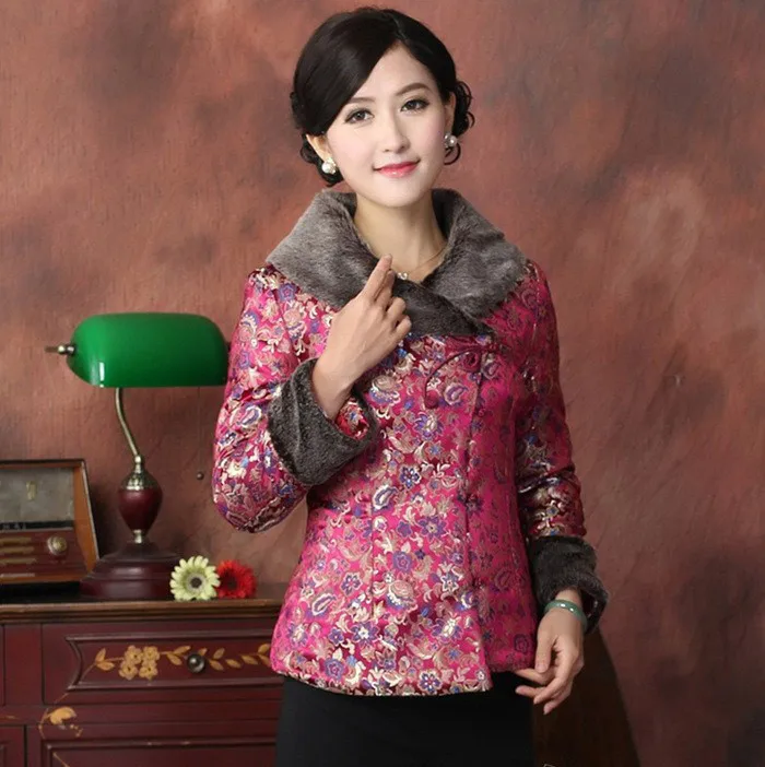 Новая Китайская традиционная Женская зимняя атласная шелковая обмотка катушки меховая стеганая куртка пальто M L XL XXL 3XL 4XL TF 009