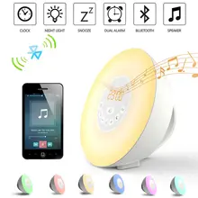 New Creative Wake Up LED Light Alarm Lamp with Snooze Alarm Clock FM Radio Bluetooth Handsfree Twilight Lights BS