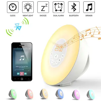 

New Creative Wake Up LED Light Alarm Lamp with Snooze Alarm Clock FM Radio Bluetooth Handsfree Twilight Lights BS