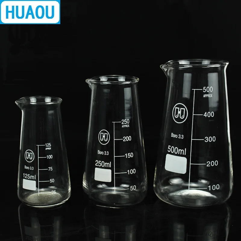 Конический Beaker HUAOU 250 мл треугольник боросилированное стекло 3 с выпускным
