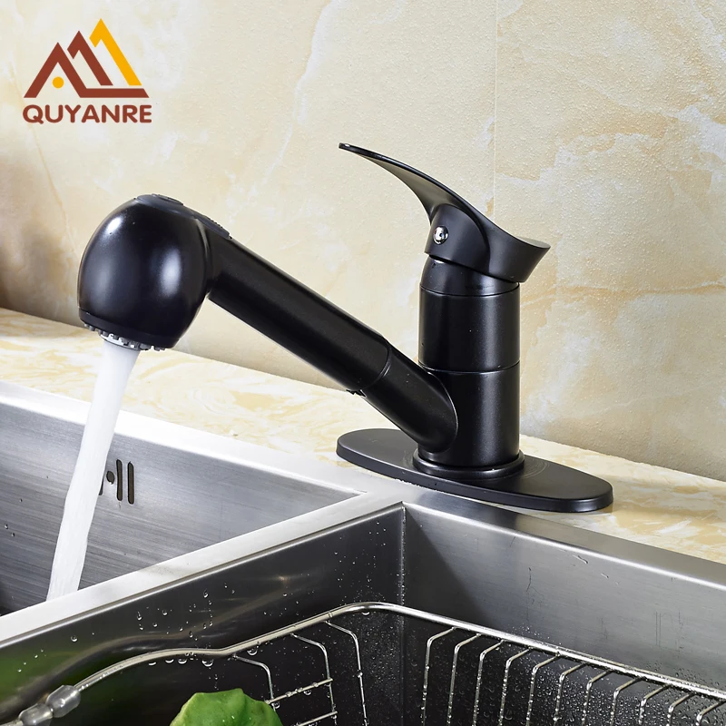 

Free Shipping Elegant Deck Mounted Kitchen Sink Faucet Pull Out Tap Black Color Mixer Faucet