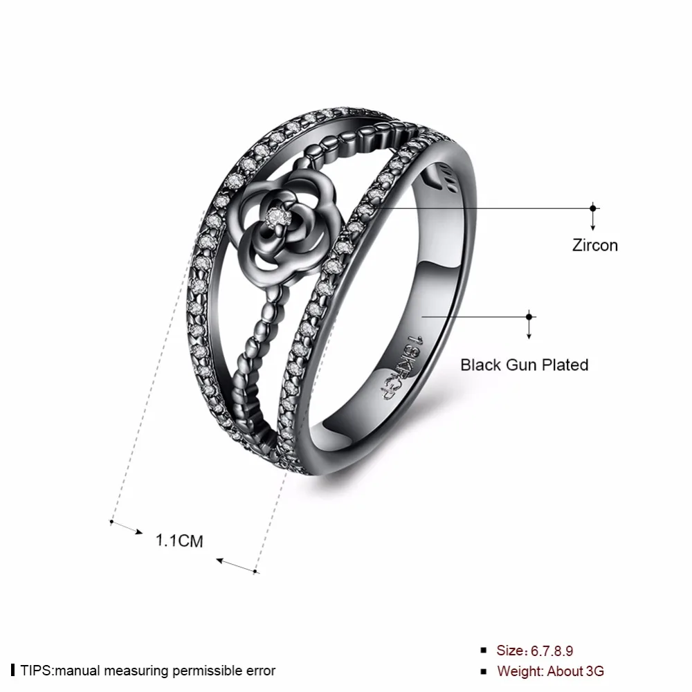 Rose Design With Cubic Zirconia Party Accessorise Black Gun Color Rings For Women Fashion Jewelry (JewelOra RI103323)