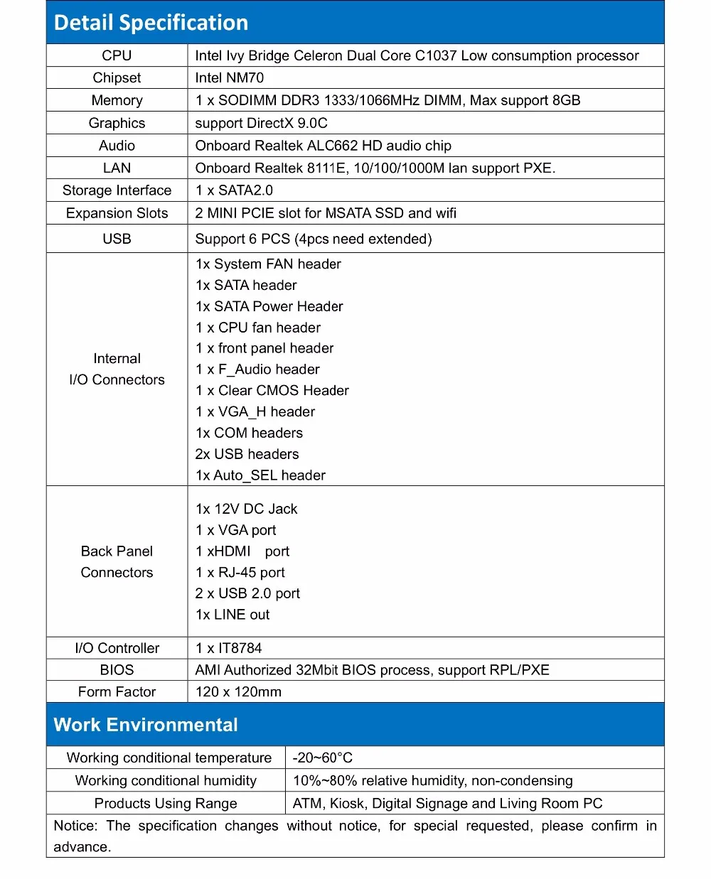 HCIPC Nano-1037U-1ICR, материнская плата Celeron C1037U Nano ITX, Встроенная плата