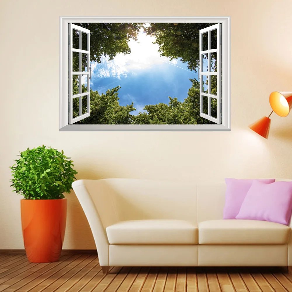 

Creative 3D Window Landscape Wall Stickers Living Room Bedroom Decorative Art Pictures Sticker Decals Home Decor Wallpaper