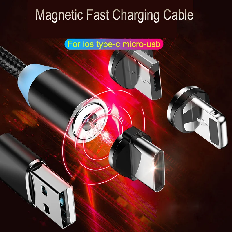 Магнитный Micro USB кабель 2A Зарядка 1 м светодиодный магнитный кабель для зарядки и передачи данных для iPhone Xiaomi 4X huawei P8 Lite samsung A5 J5 J7