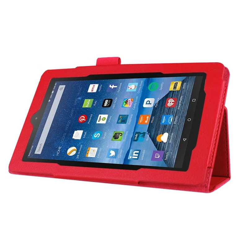 

Folio Flip Leather Magnetic Smart Cover Case Stand For Amazon Fire 7 Red
