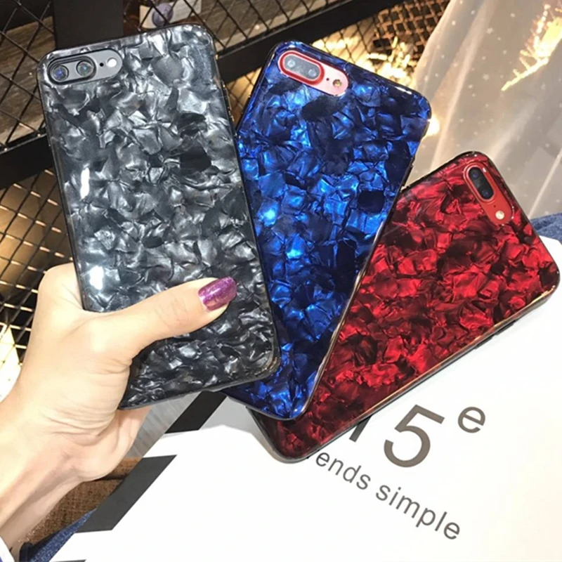

Foil Bling Paillette Phone Cases For iPhone 8 7 6 6S Plus Case Glitter Conch Shell Luxury Plastic Cover For Coque iPhone X Cover