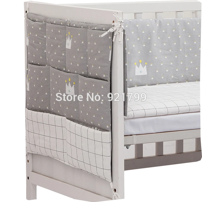 

Cotton Grey Baby Bed Hanging Storage Bag Newborn Crib Diaper Organizer Toy Diaper Pocket for Baby Bedding Set Nursery 50*60CM