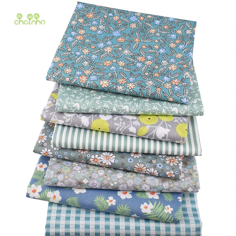Chainho, 8 шт., простая зеленая Цветочная серия, саржевая хлопковая ткань с принтом, Лоскутная Ткань, DIY швейный материал для стеганых изделий для ребенка и ребенка