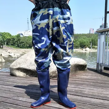 0.75mm Camouflage Tactical Fishing Waders Breathable Waist Mesh Fishing Wader Waterproof PVC Boot Soft Sole Waders for Fishing