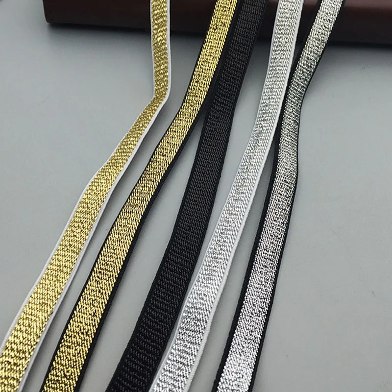 10mm 10Meters Gold Stripe Elastic Bands Rope Rubber Band Line Spandex