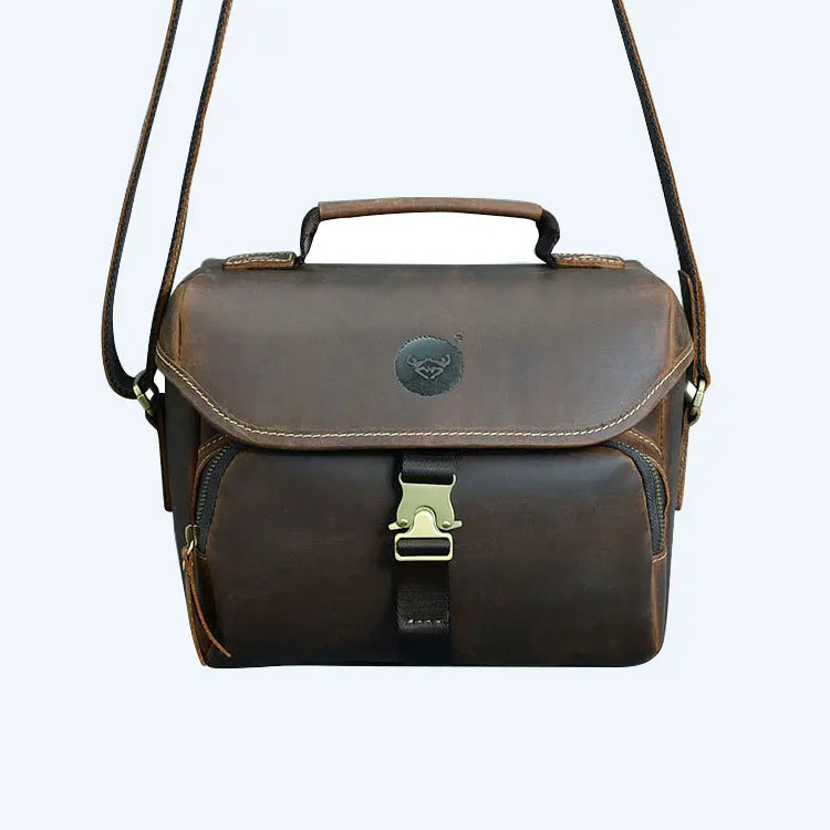 

Genuine Cow Leather bag Nikon D90 Camera Shoulder Bag Satchel crazy horse Baotou male retro casual bag #1469
