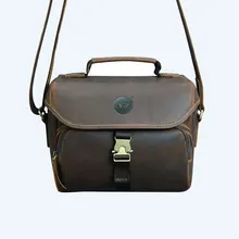 Genuine Cow Leather bag Nikon D90 Camera Shoulder Bag Satchel crazy horse Baotou male retro casual bag #1469
