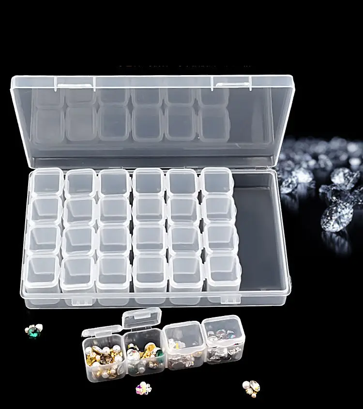 28 slots Diamond Painting Rhinestone Storage Box Nail Art Plastic Case Rings Accessories Display Container Organizer