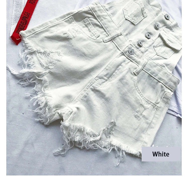 2017 New South Korea loose cowboy straps pants summer students high waist holes burr pants pants shorts tide (8)