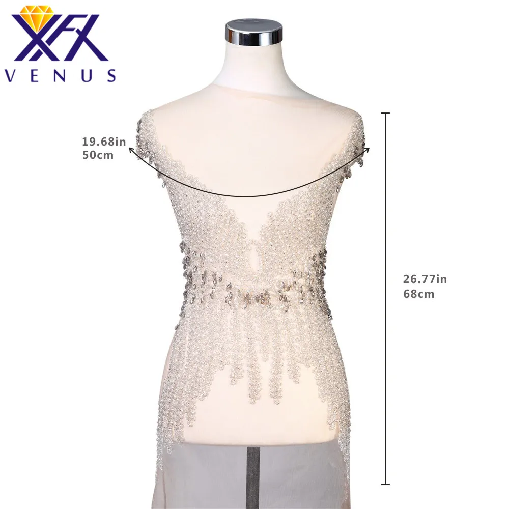 XFX Венера ручной работы кристалл Блесток Свадебные Длинные патчи горный хрусталь жемчуг аппликация Свадебная аппликация для костюма